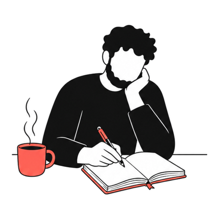 A man writing quietly in a notebook