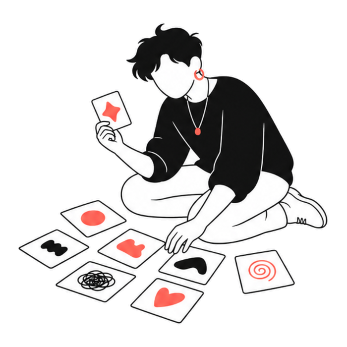 Someone laying out cards to name what they feel