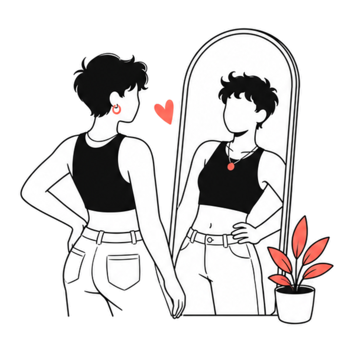 A person meeting their own reflection with ease