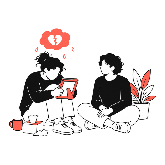 Someone sitting with grief, accompanied by a friend